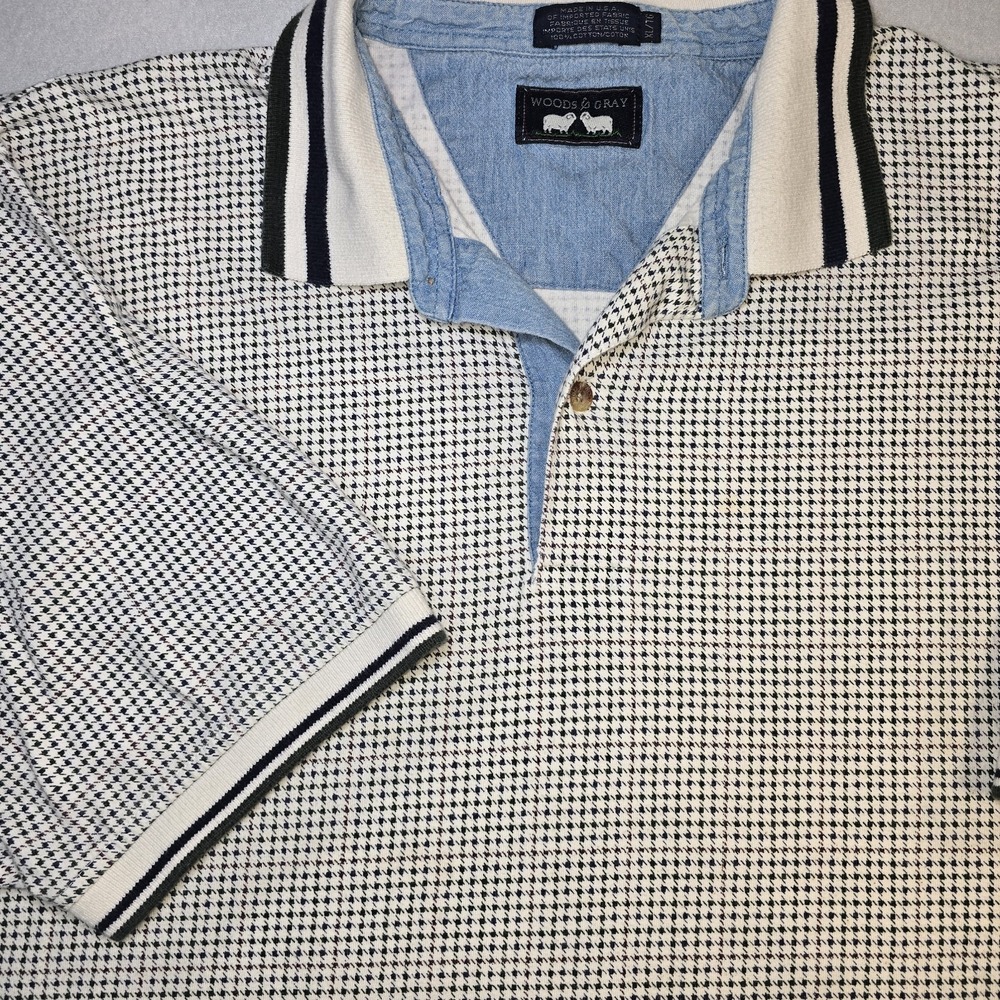 Vtg 90s Woods & Gray Polo Shirt XL Made in USA Denim Trim Grandpacore...